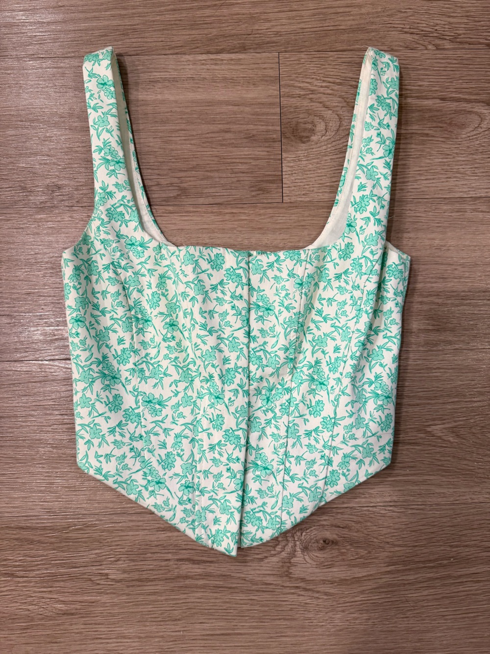 Zara Cream and Mint Green Floral Corset Tank